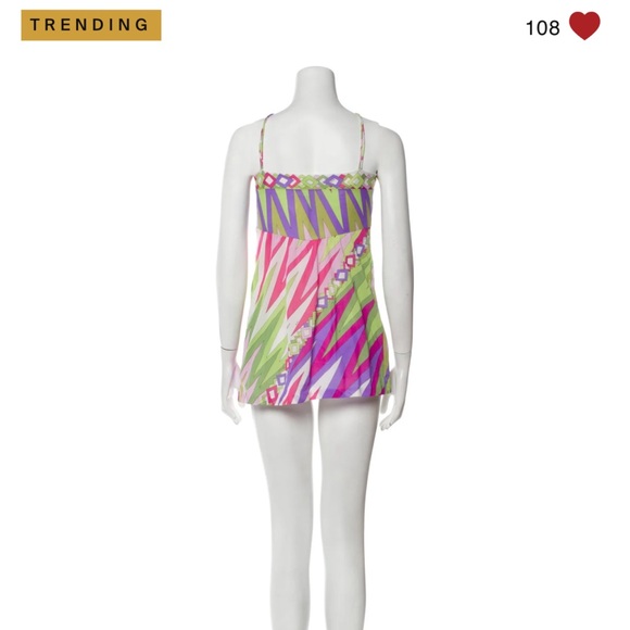 Emilio Pucci Mini Dress/ Pink and Green Striped Sundress - Picture 3 of 7